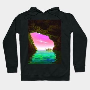 Pixel Sea Boat Glitch Art Hoodie